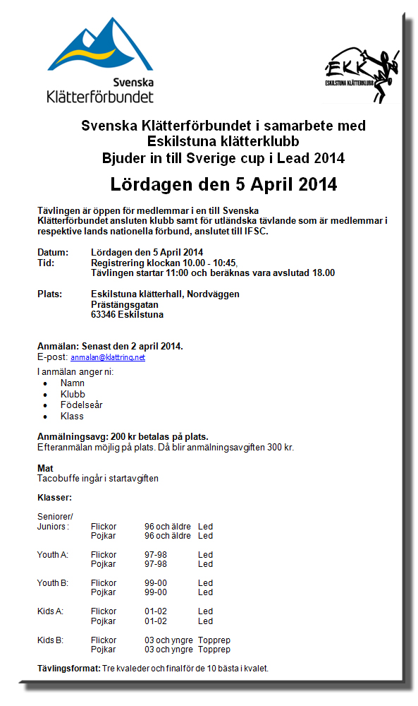 Inbjudan Sverigecup 2014